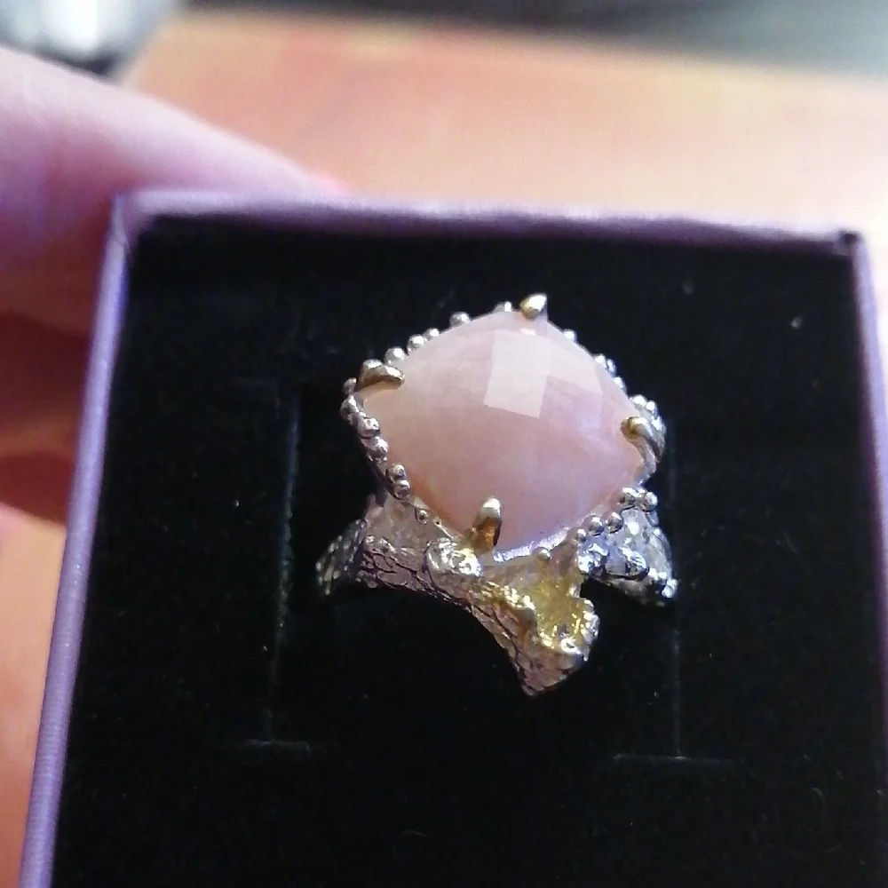 14 K White Gold Vermeil Silver 925 Stamped Faceted Soft Pink Opal. Bew In A Box - Picture 3 of 7
